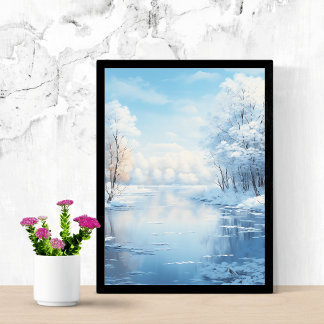 Winterlandschap met rustig bevroren meer poster
