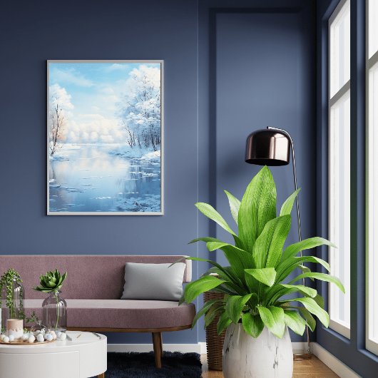 Winterlandschap met rustig bevroren meer poster