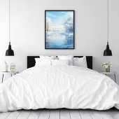 Winterlandschap met rustig bevroren meer poster