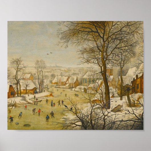Winterlandschap met schaatsers en vogelval poster (Voorkant)