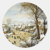 Winterlandschap met schaatsers Kunst Ronde Sticker (Voorkant)