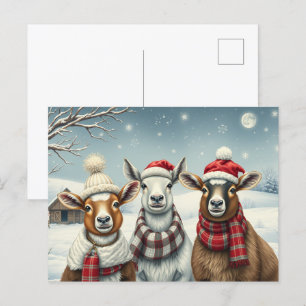Winterlandschap met schapen en hutten feestdagenkaart