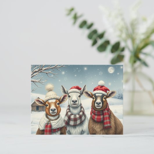 Winterlandschap met schapen en hutten feestdagenkaart (Staand voorkant)