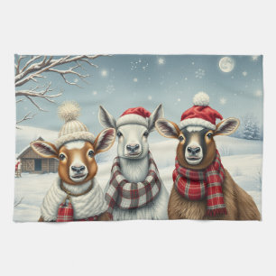Winterlandschap met schapen en hutten theedoek