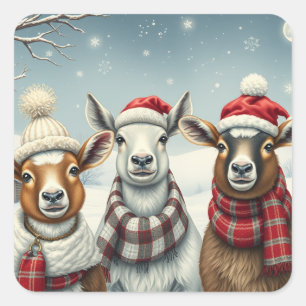 Winterlandschap met schapen en hutten vierkante sticker