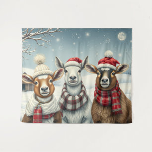 Winterlandschap met schapen en hutten wandkleed