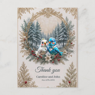 Winterlandschap met schattig vogelbruidspaar. briefkaart