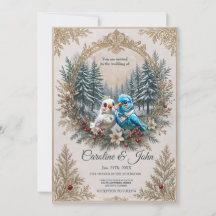 Winterlandschap met schattig vogelbruidspaar.
