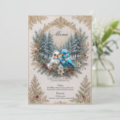 Winterlandschap met schattig vogelbruidspaar. menu (Staand voorkant)