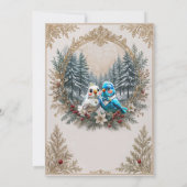 Winterlandschap met schattig vogelbruidspaar. save the date (Achterkant)