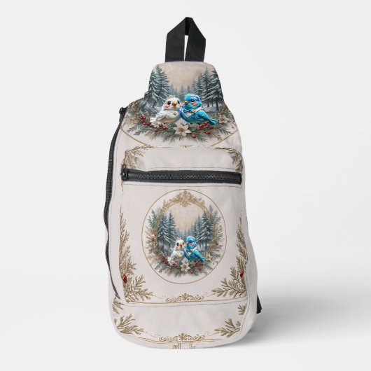 Winterlandschap met schattig vogelbruidspaar. sling bag (Voorkant)