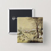 Winterlandschap met Skaters Vierkante Button 5,1 Cm (Voorkant /achterkant)