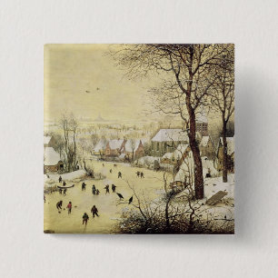 Winterlandschap met Skaters Vierkante Button 5,1 Cm