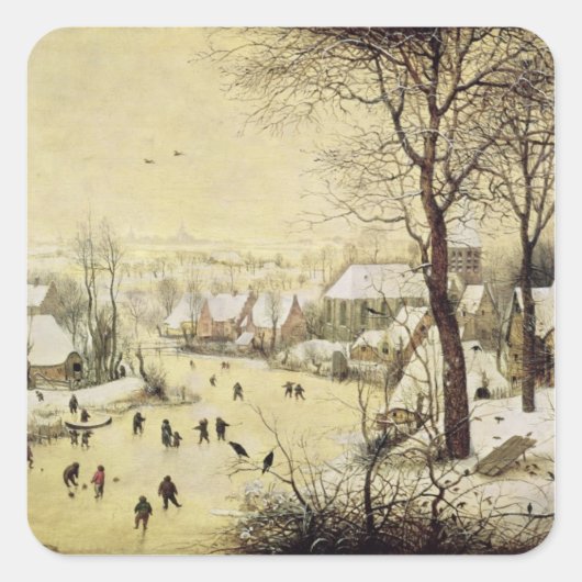 Winterlandschap met Skaters Vierkante Sticker (Voorkant)
