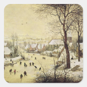 Winterlandschap met Skaters Vierkante Sticker