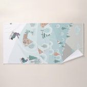 Winterlandschap met sneeuw, bomen en kinderen badhanddoek (Badhanddoek)