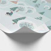 Winterlandschap met sneeuw, bomen en kinderen cadeaupapier (Hoek)