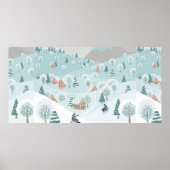 Winterlandschap met sneeuw, bomen en kinderen poster (Voorkant)