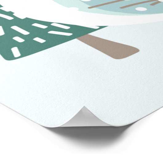 Winterlandschap met sneeuw, bomen en kinderen poster (Hoek)