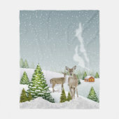 Winterlandschap met sneeuw en deer Cozy Fleece Deken (Voorkant)