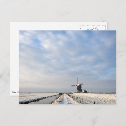 Winterlandschap met sneeuw en windmolen in Nederla Briefkaart (Voorkant / Achterkant)