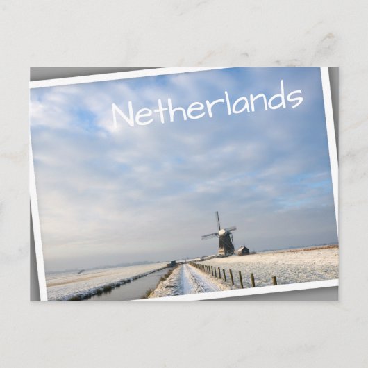 Winterlandschap met sneeuw en windmolen in Nederla Briefkaart (Voorkant)