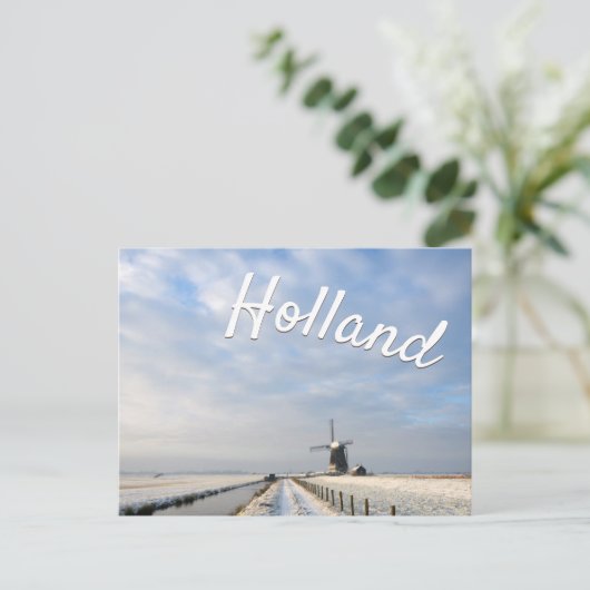 Winterlandschap met sneeuw en windmolen in Nederla Briefkaart (Staand voorkant)
