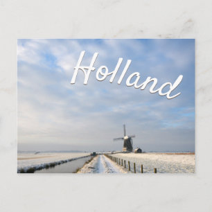 Winterlandschap met sneeuw en windmolen in Nederla Briefkaart