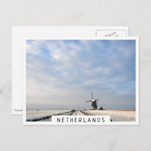 Winterlandschap met sneeuw en windmolen in Nederla Briefkaart (Voorkant / Achterkant)