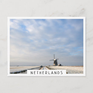 Winterlandschap met sneeuw en windmolen in Nederla Briefkaart
