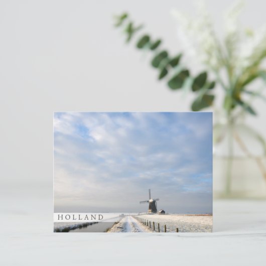 Winterlandschap met sneeuw en windmolen in Nederla Briefkaart (Staand voorkant)