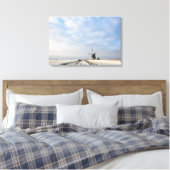 Winterlandschap met sneeuw en windmolen in Nederla Canvas Afdruk (Insitu (Slaapkamer))