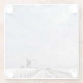 Winterlandschap met sneeuw en windmolen in Nederla Glazen Onderzetter (Achterkant)