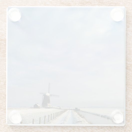 Winterlandschap met sneeuw en windmolen in Nederla Glazen Onderzetter (Achterkant)