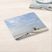 Winterlandschap met sneeuw en windmolen in Nederla Kartonnen Onderzetters (Schuin)