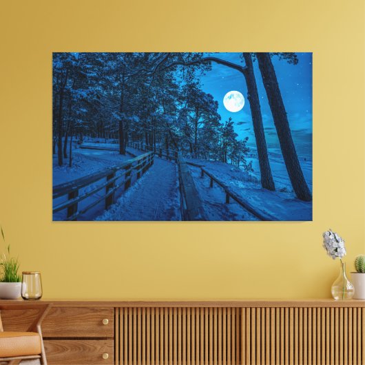Winterlandschap met sneeuwbedekking met dennenbos canvas afdruk (Insitu (Woonkamer))