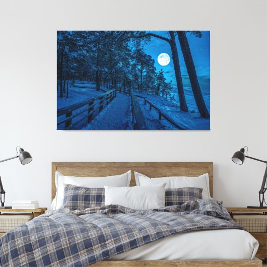 Winterlandschap met sneeuwbedekking met dennenbos canvas afdruk (Insitu (Slaapkamer))