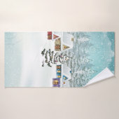 winterlandschap met sneeuwdekhuizen badhanddoek (Badhanddoek)