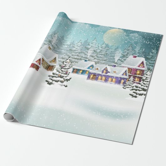 winterlandschap met sneeuwdekhuizen cadeaupapier (Uitgerold)
