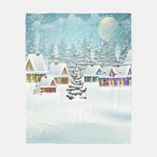winterlandschap met sneeuwdekhuizen fleece deken