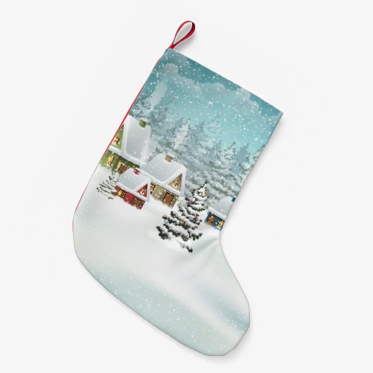 winterlandschap met sneeuwdekhuizen kleine kerstsok (Voorkant (Hangend))