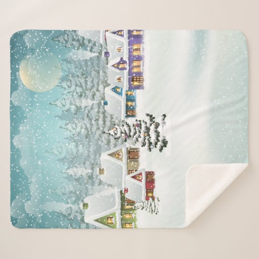 winterlandschap met sneeuwdekhuizen sherpa deken (Voorkant (horizontaal))