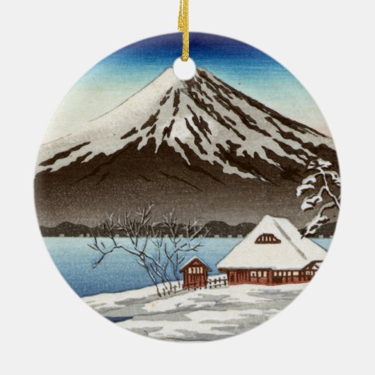 Winterlandschap met uitzicht van de berg Fuji Keramisch Ornament (Achterkant)