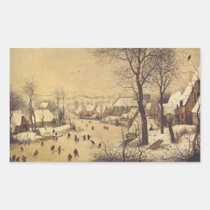 Winterlandschap met vogelval door Pieter Brueghel Rechthoekige Sticker