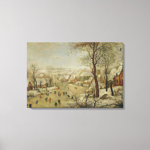 Winterlandschap met vogelvanger (olie op het panee canvas afdruk