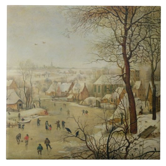 Winterlandschap met vogelvanger (olie op het panee tegeltje (Voorkant)