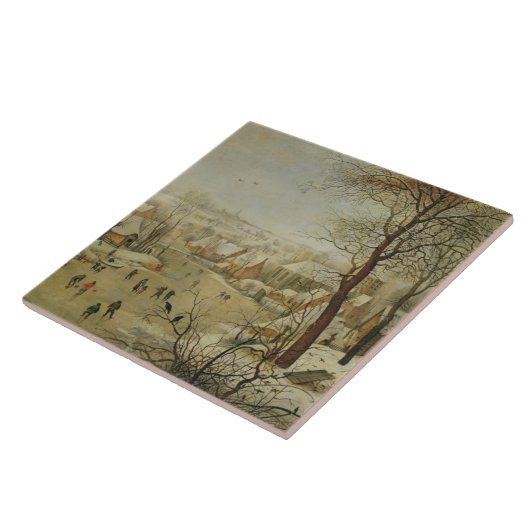 Winterlandschap met vogelvanger (olie op het panee tegeltje (Zijkant)