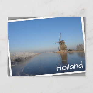 Winterlandschap met windmolen en ijs briefkaart