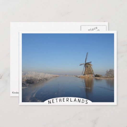 Winterlandschap met windmolen en ijs briefkaart (Voorkant / Achterkant)