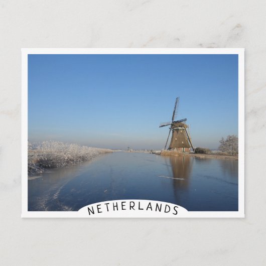 Winterlandschap met windmolen en ijs briefkaart (Voorkant)